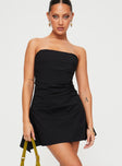 front view of model wearing Princess Polly Bradwell Strapless Mini Dress Black Petite Straight Neck 