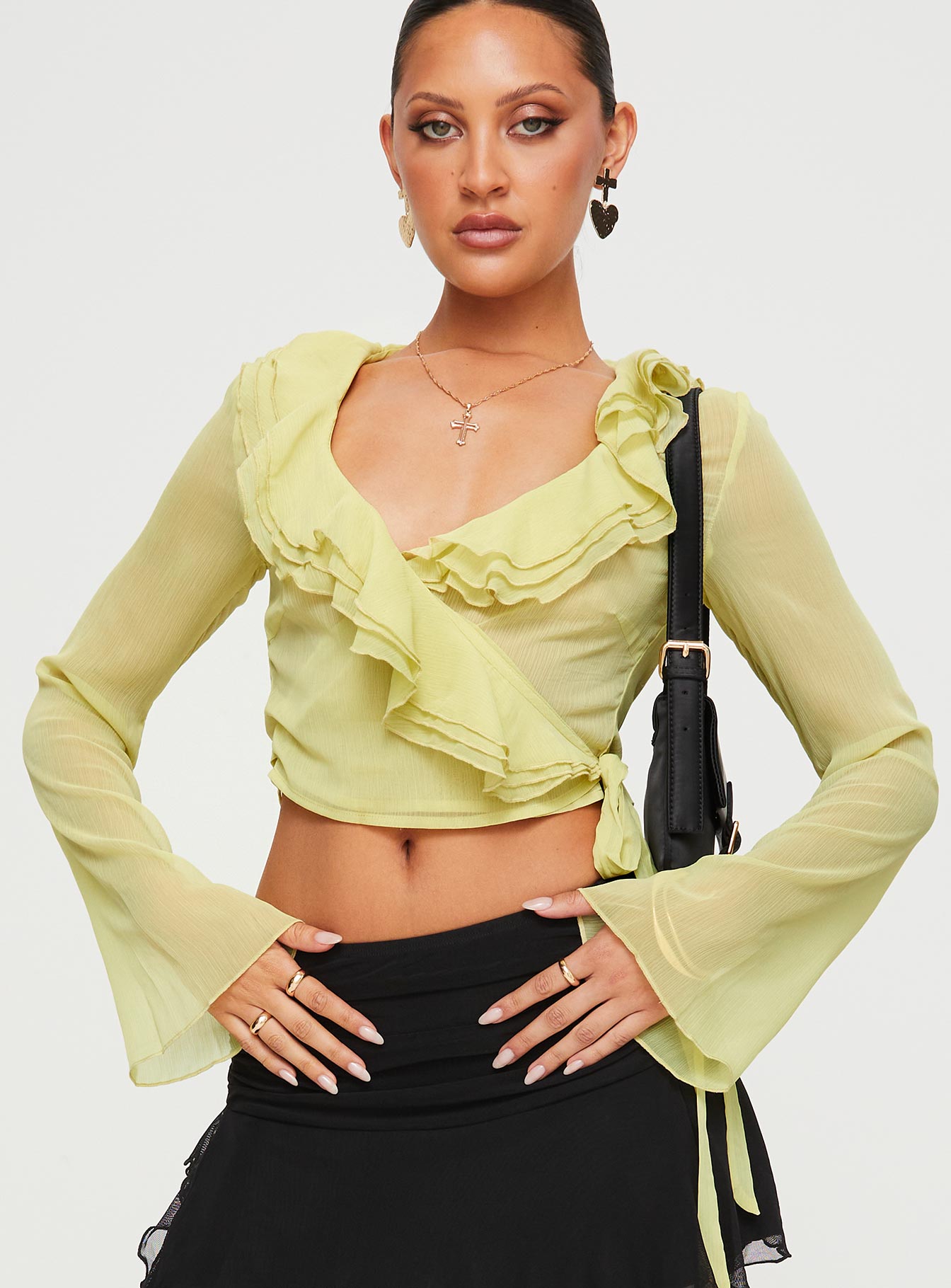 She's mine frill wrap top yellow