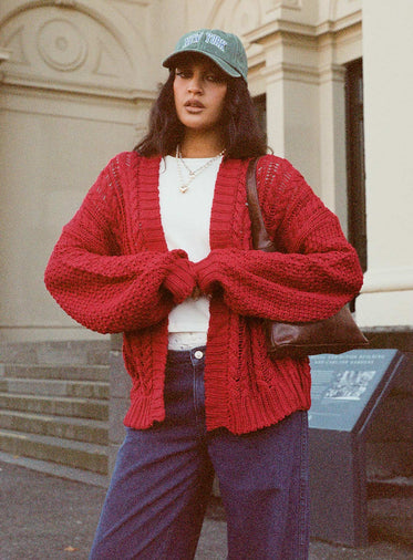 Abner Cable Cardigan Red