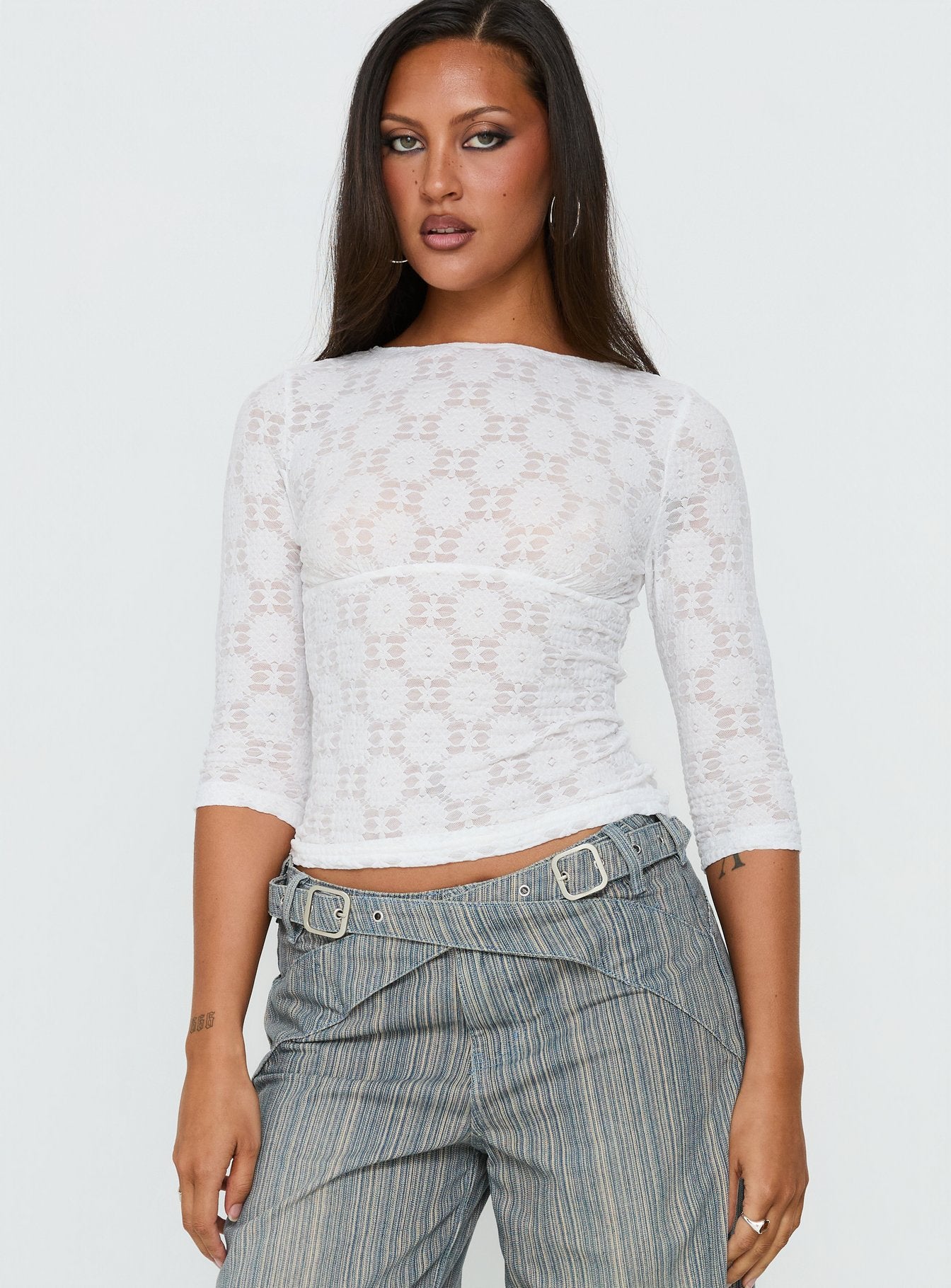 Seraphim Textured 3/4 Sleeve Top White | Princess Polly