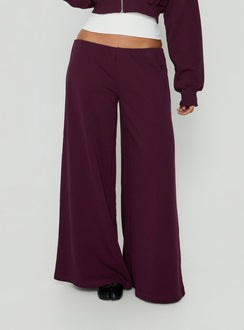 Kaeya Fleece Wide Leg Low Rise Pants Plum