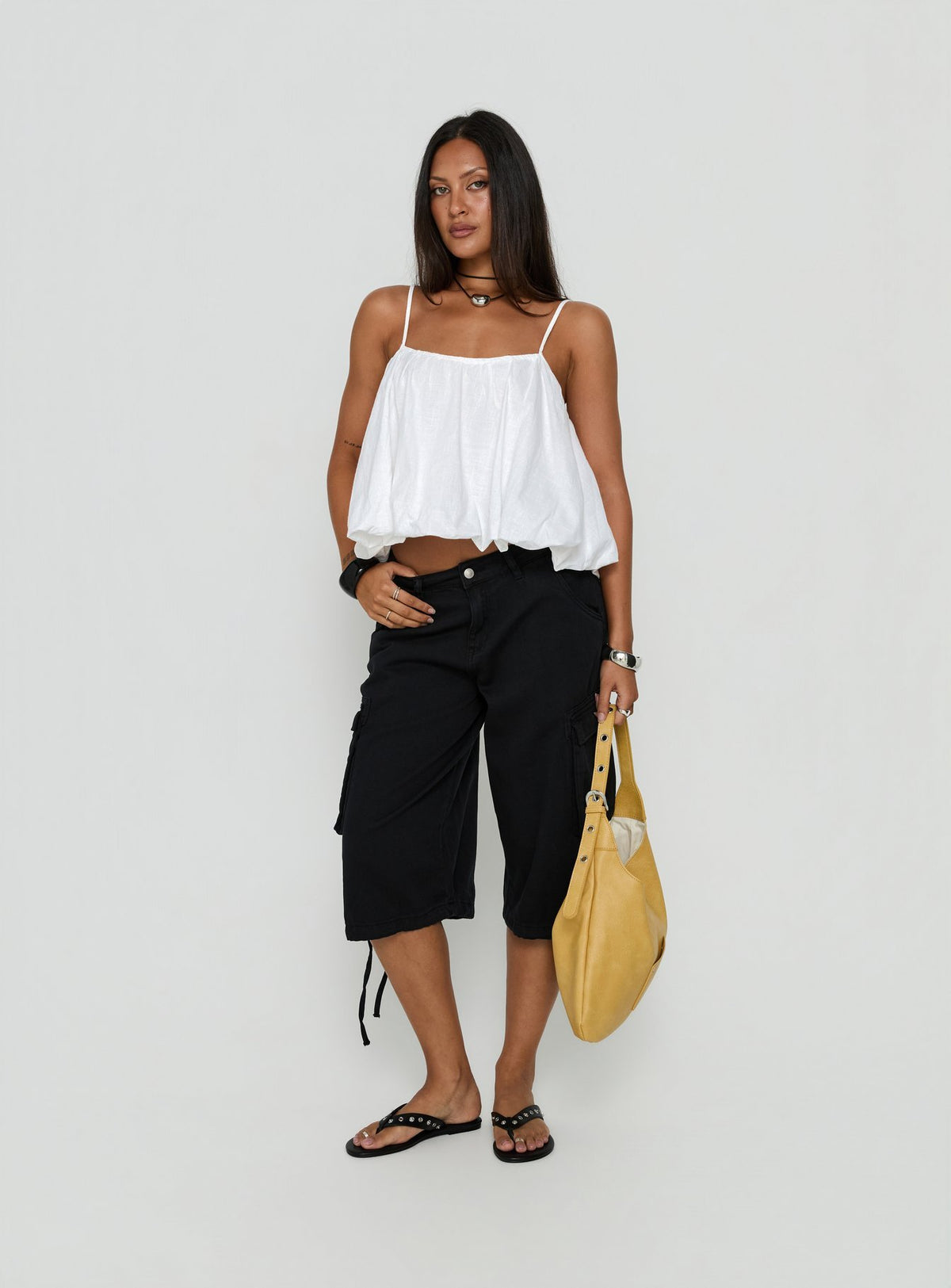 Hudsen Longline Cargo Shorts Washed Black Petite