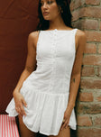 front view of model wearing Princess Polly Sweeter Places Embroidered Mini Dress White Boat Neck 