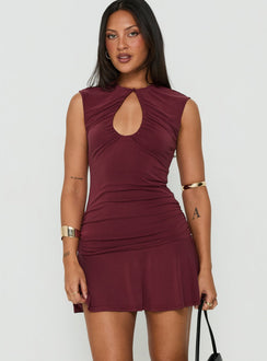 Karmica Keyhole Ruched Mini Dress Plum