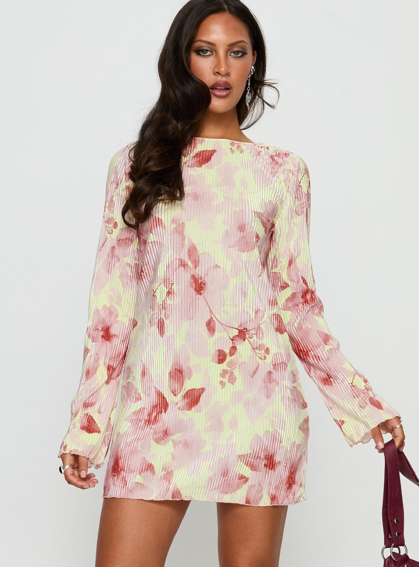 Odelie Long Sleeve Plisse Mini Dress | Multi Floral | Womens | Pincess Polly Odelie Long Sleeve Plisse Mini Dress | Multi Floral | Womens | Pincess Polly