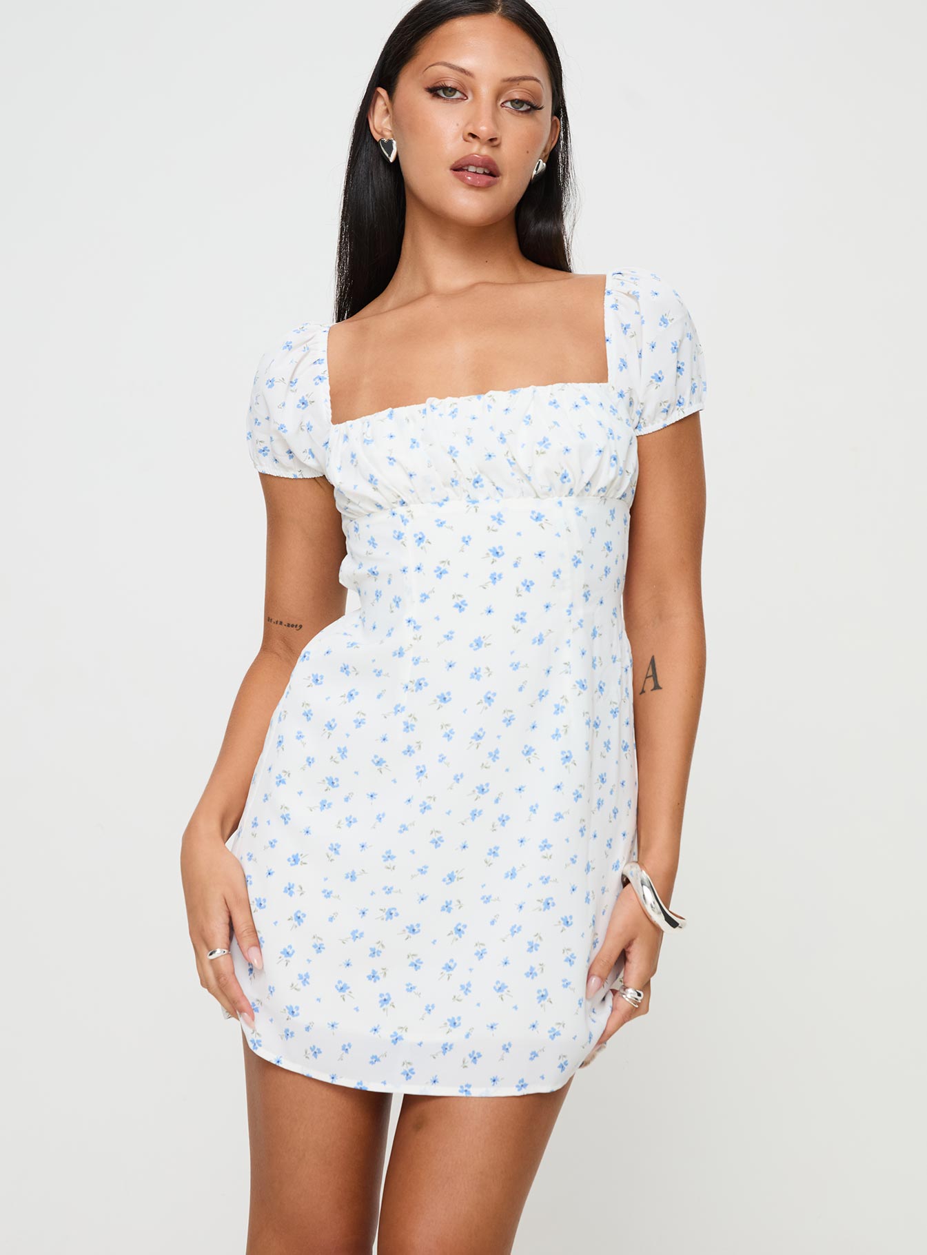 Powells mini dress white / blue floral