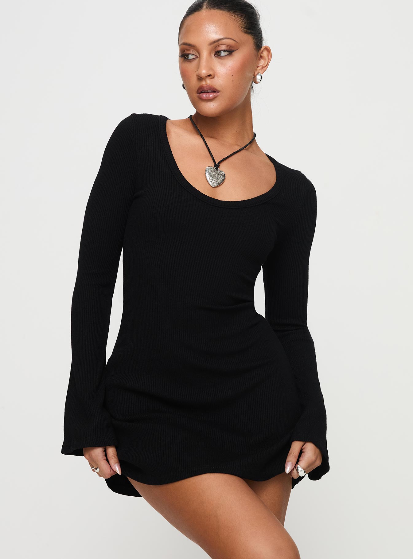 Best Interest Long Sleeve Mini Dress Black Tall | Princess Polly Best Interest Long Sleeve Mini Dress Black Tall | Princess Polly