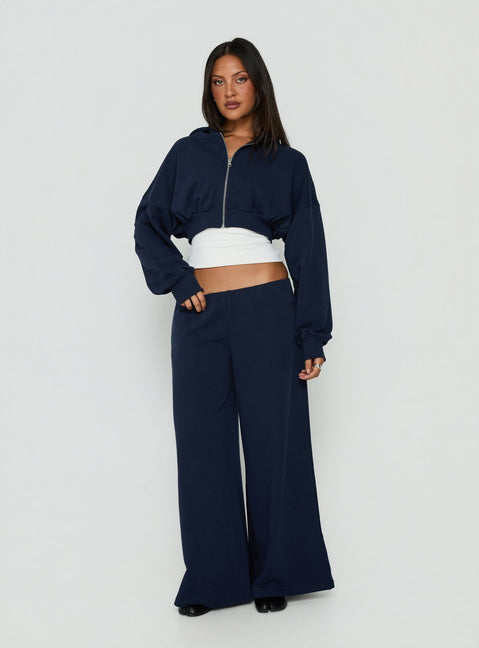 Kaeya Fleece Wide Leg Low Rise Pants Navy