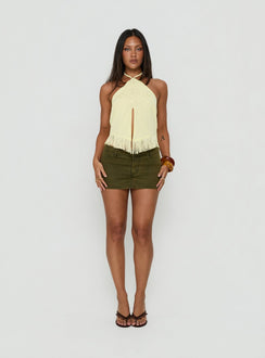 Junaya Arrowneck Fringe Detail Top Lemon