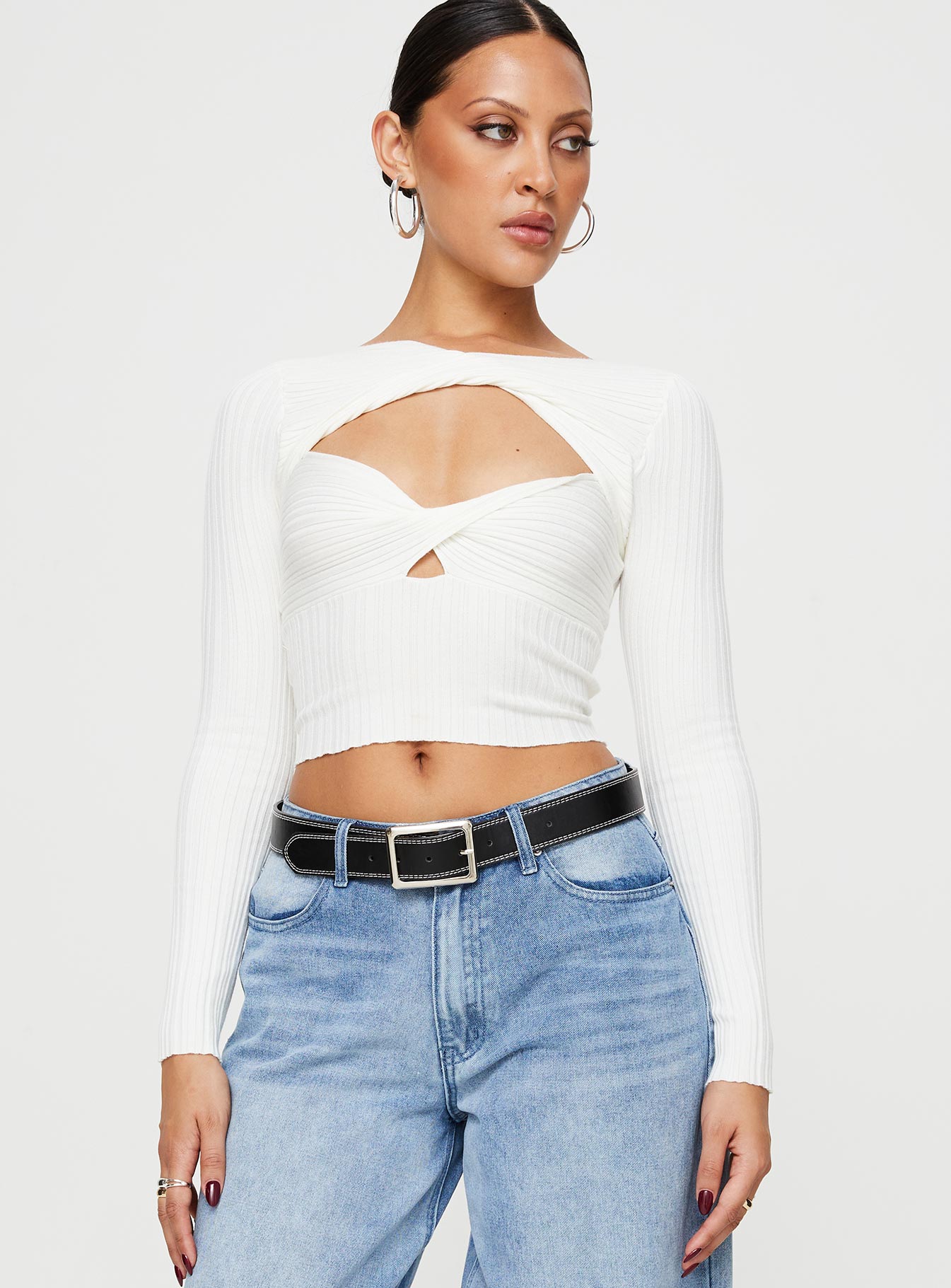 Stanzler twist long sleeve top white