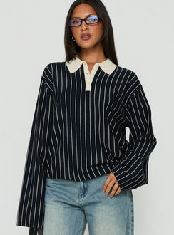 Boarders V Neck Polo Jumper Navy Stripe