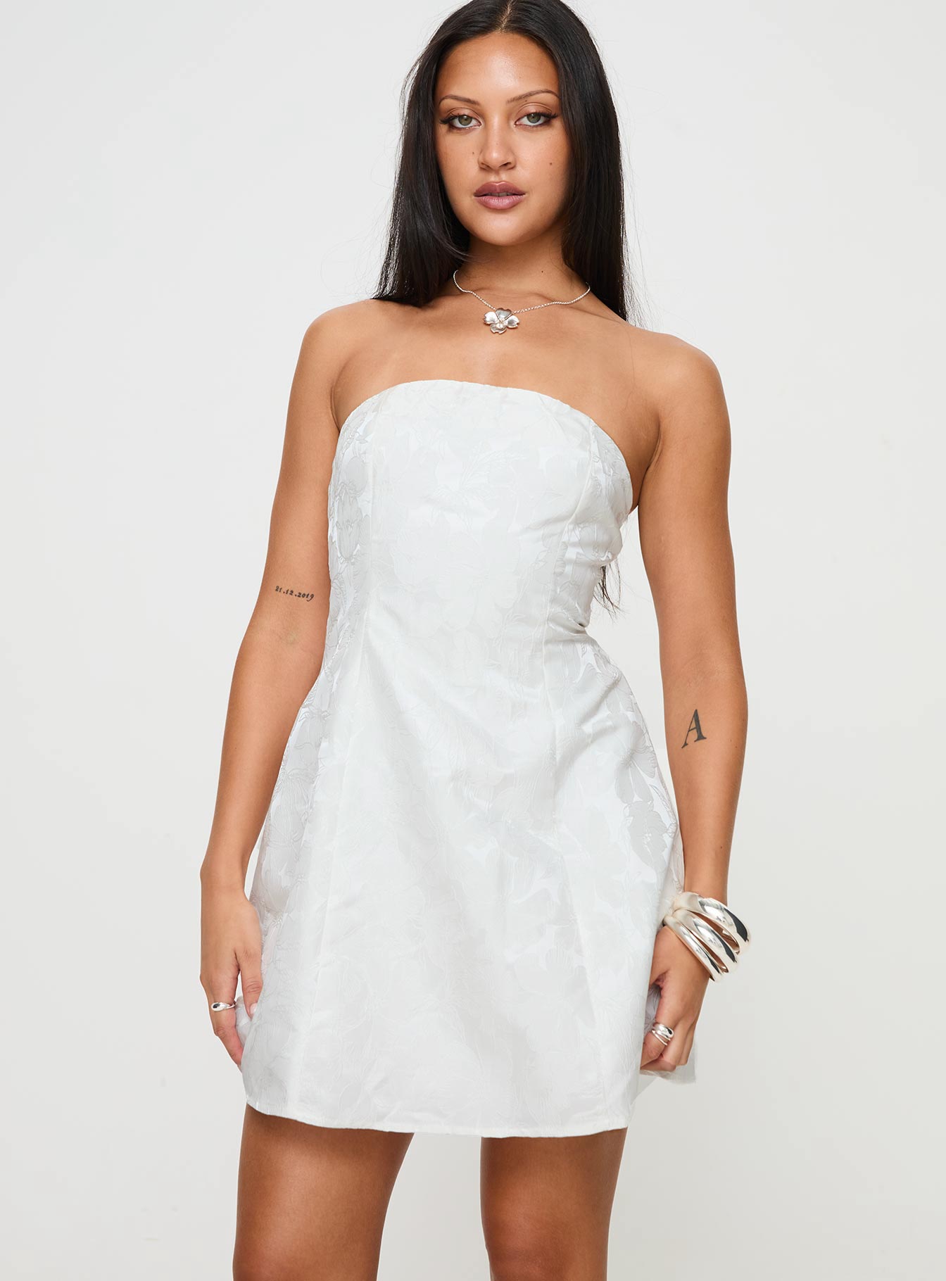 Picard strapless mini dress white