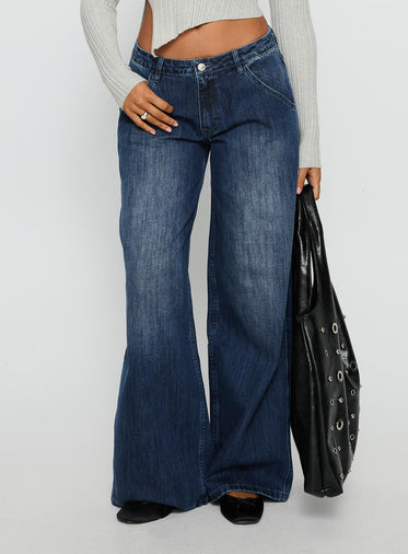 Downtowner Low Rise Cargo Jeans Mid Blue Wash