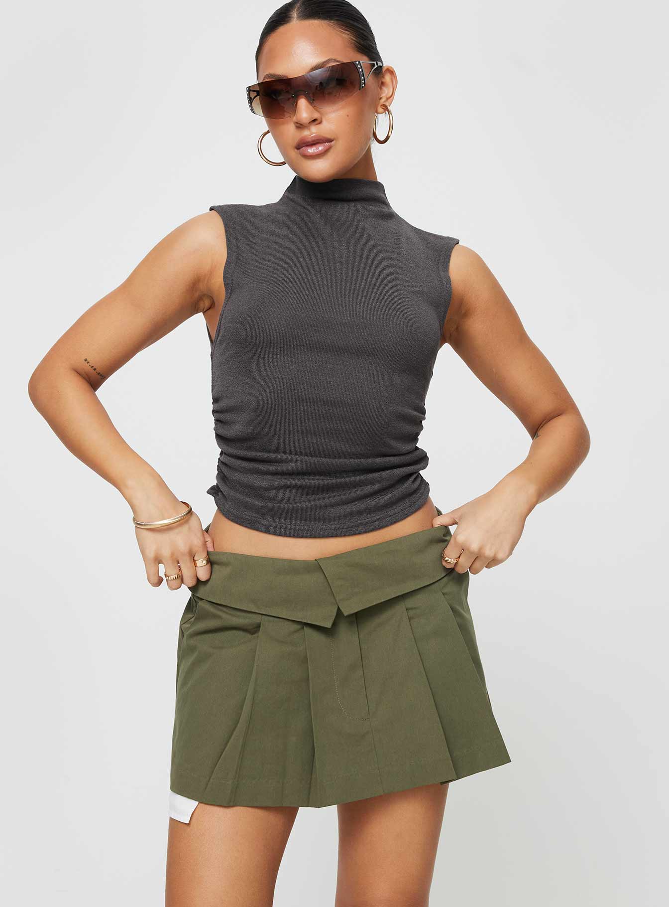 Utility mini skirt green