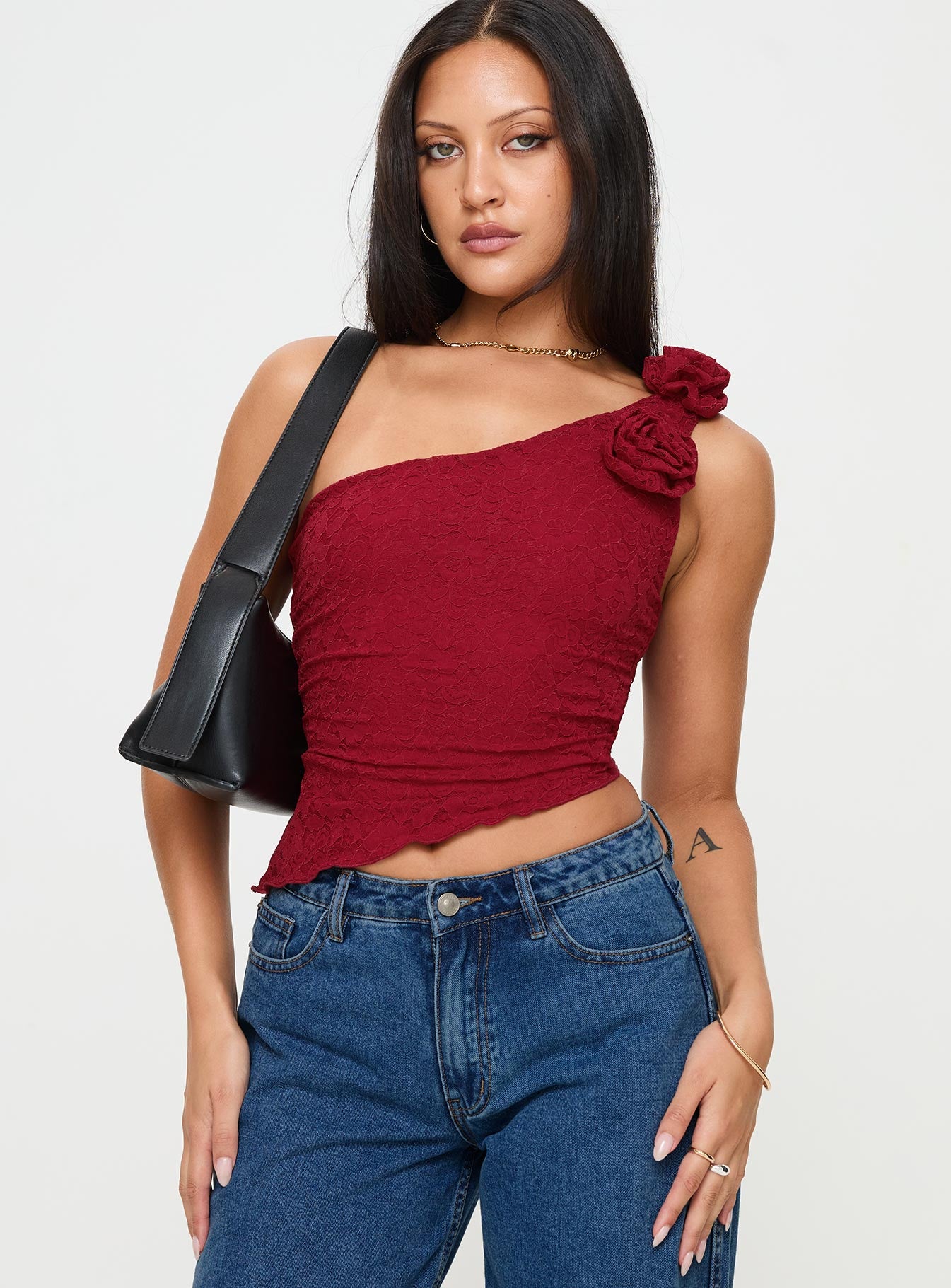 Pillai one shoulder top red