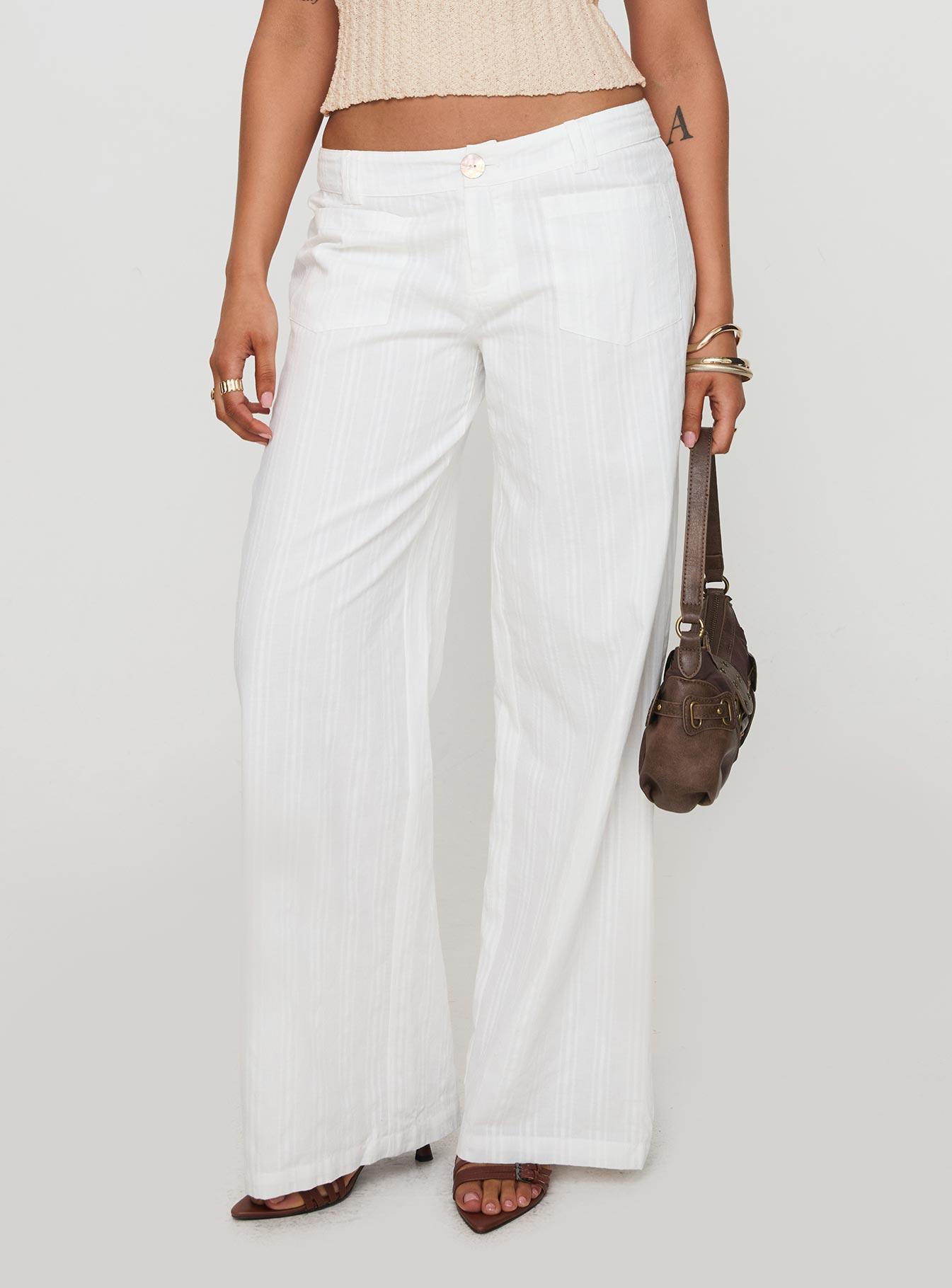 Vendi Low Rise Pant White Petite | Princess Polly Vendi Low Rise Pant White Petite | Princess Polly