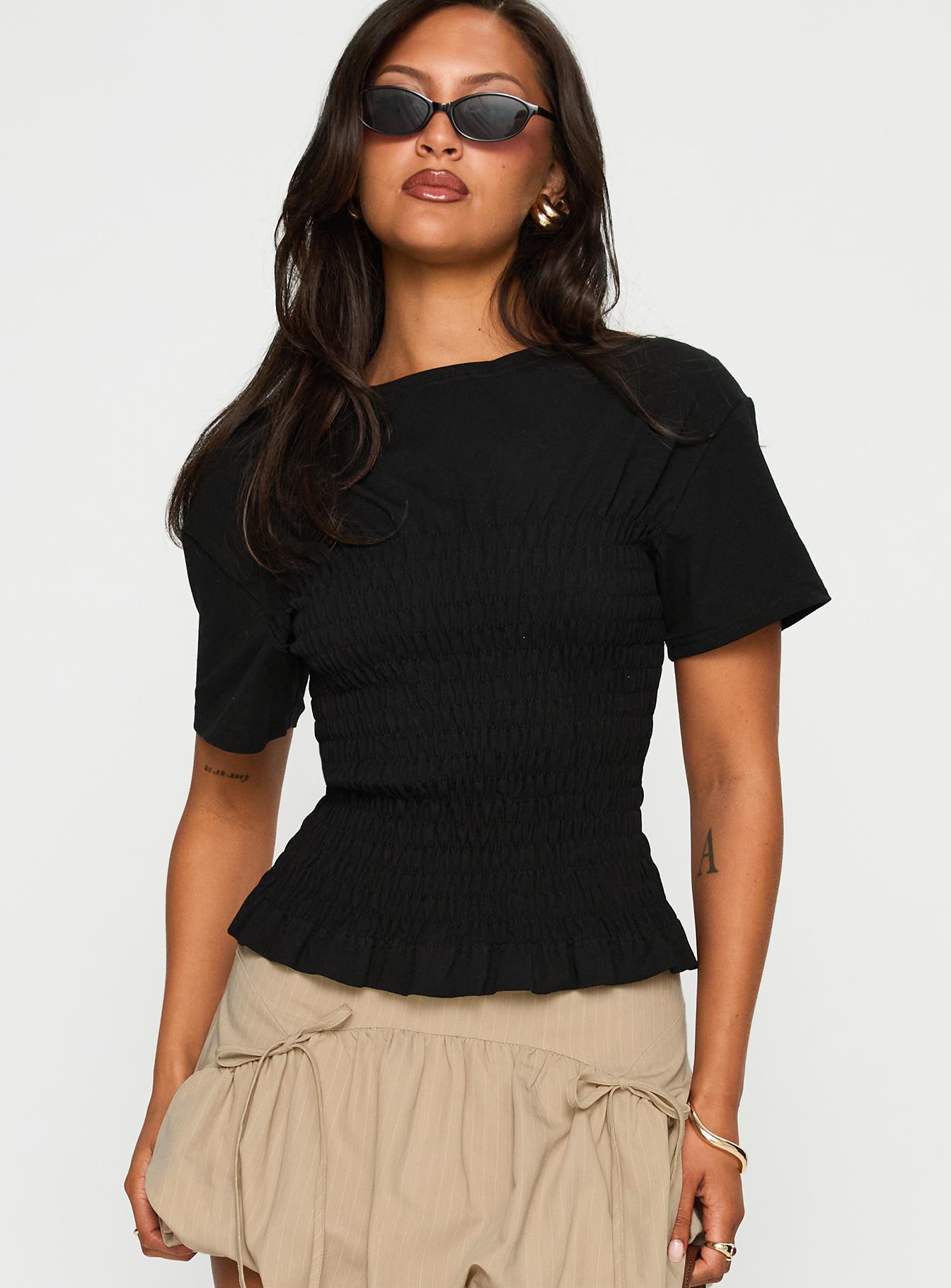 Palloma Bubble Hem Mini Skirt Beige | Princess Polly