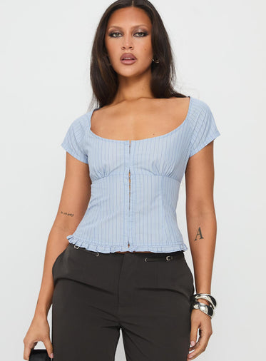 Nymera Short Sleeve Blouse Top Blue Stripe
