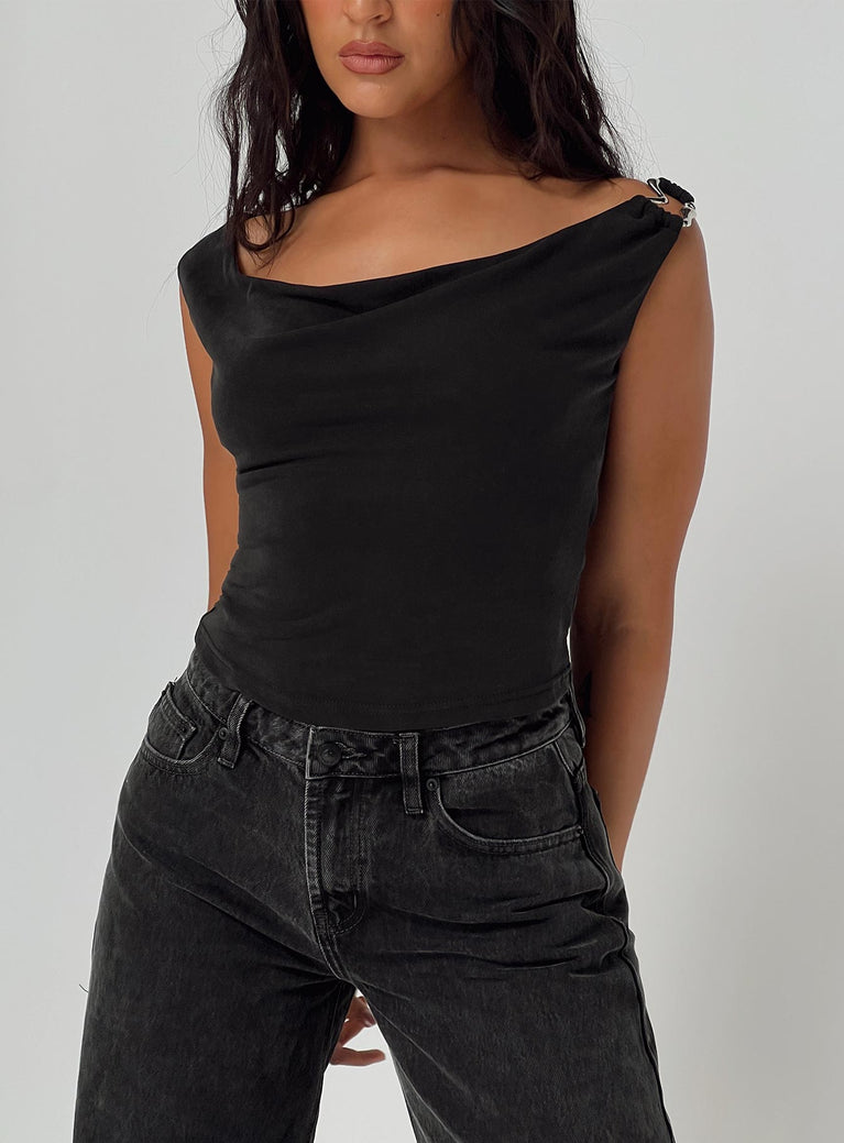 Quincey Cowl Neck Top Black Sleeveless Cowl 