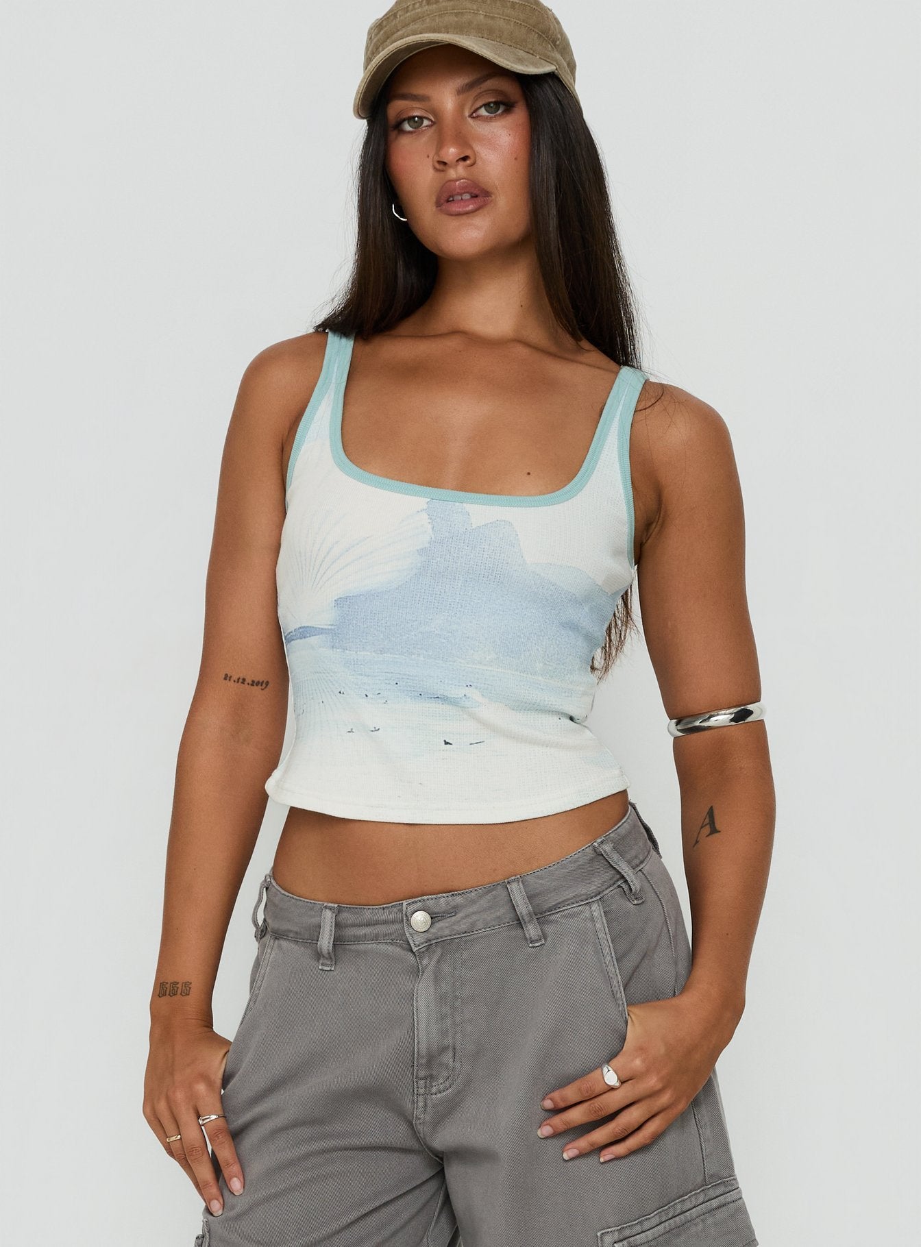 Soft Ember Graphic Tank Top Blue | Princess Polly