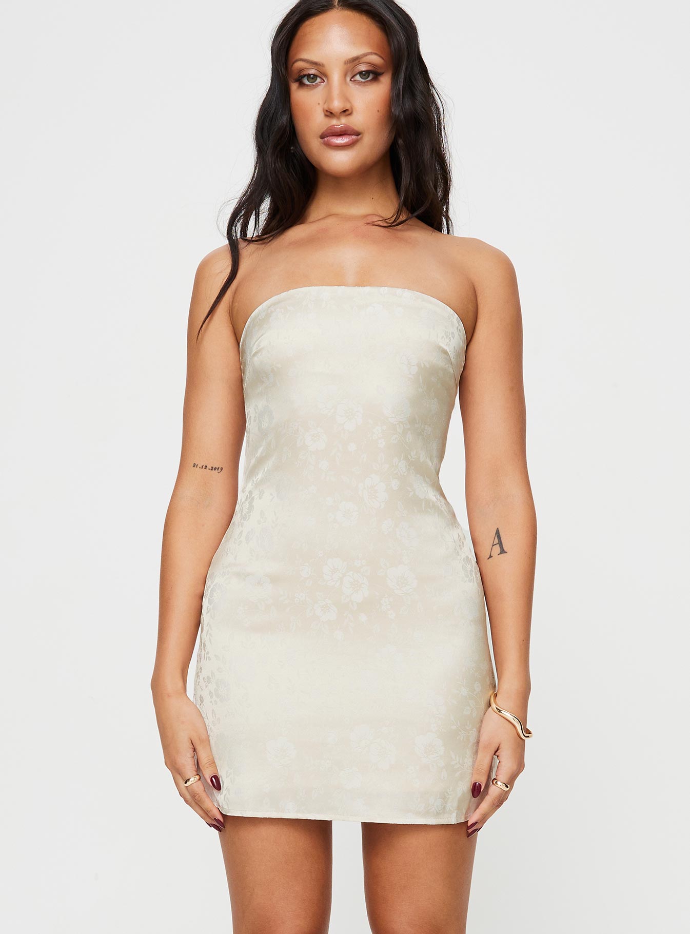 Ramie strapless mini dress champagne