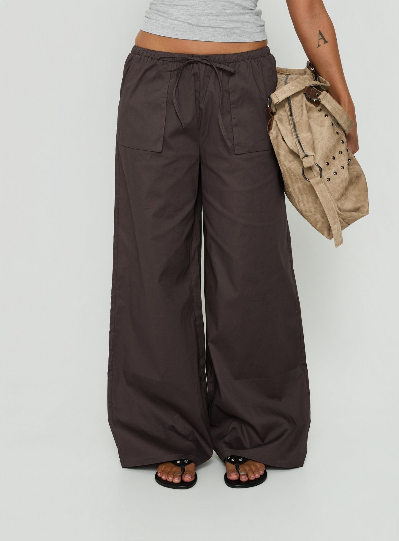 Toren Drawstring Straight Leg Pants Charcoal