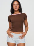 product Princess Polly Short Sleeves Crew Neck  Baseline Rib Tee Brown / Pink