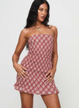 Strapless dress Checkered print, elasticated band at bust, frill detail on hem Good stretch, unlined 