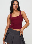 front view of model wearing Princess Polly Baseline Square Neck Rib Tank Top Red Sleeveless Square Neck 