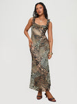 front view of model wearing Princess Polly Ismeralda Maxi Dress Leopard Square Neck 