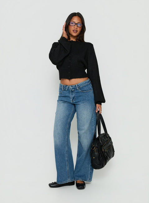 Serenitia Mid Rise Foldover Relaxed Jeans Vintage Mid Blue