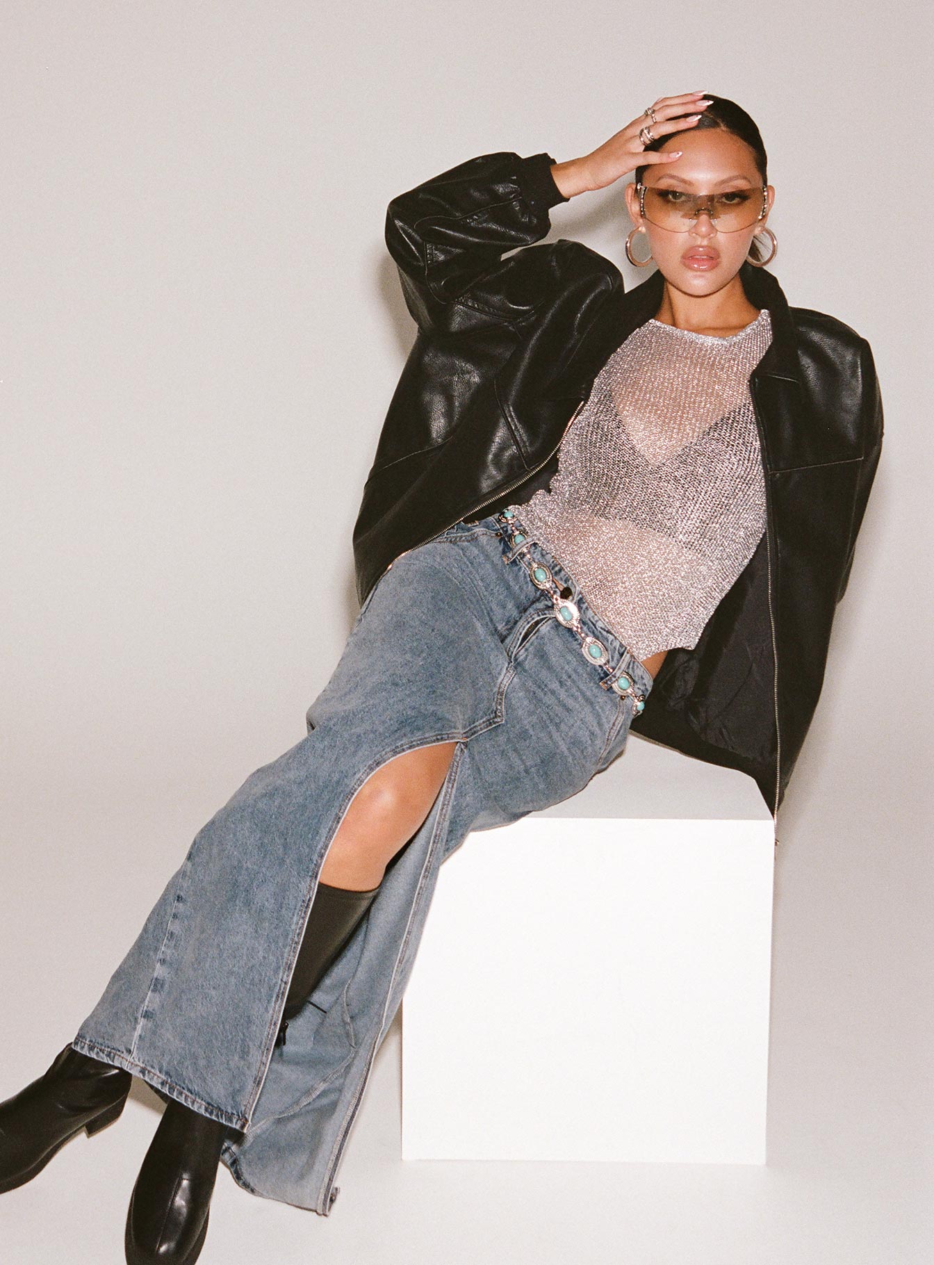 product Barbara Split Midi Skirt Faded Denim Princess Polly  Maxi 