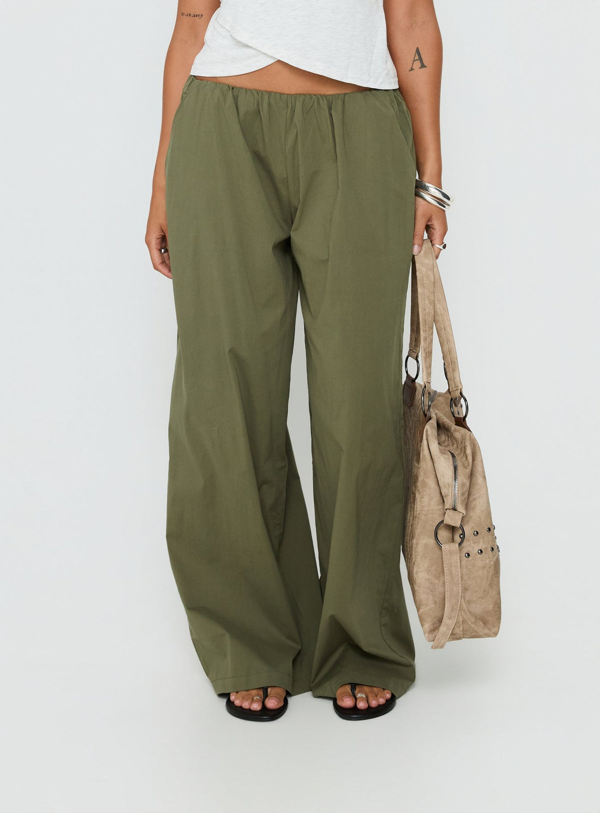 Lunea Concealed Waistband Pants Khaki Petite