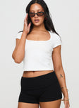 front view of model wearing Princess Polly Baseline Square Neck Rib Top White Short Sleeves Square Neck 