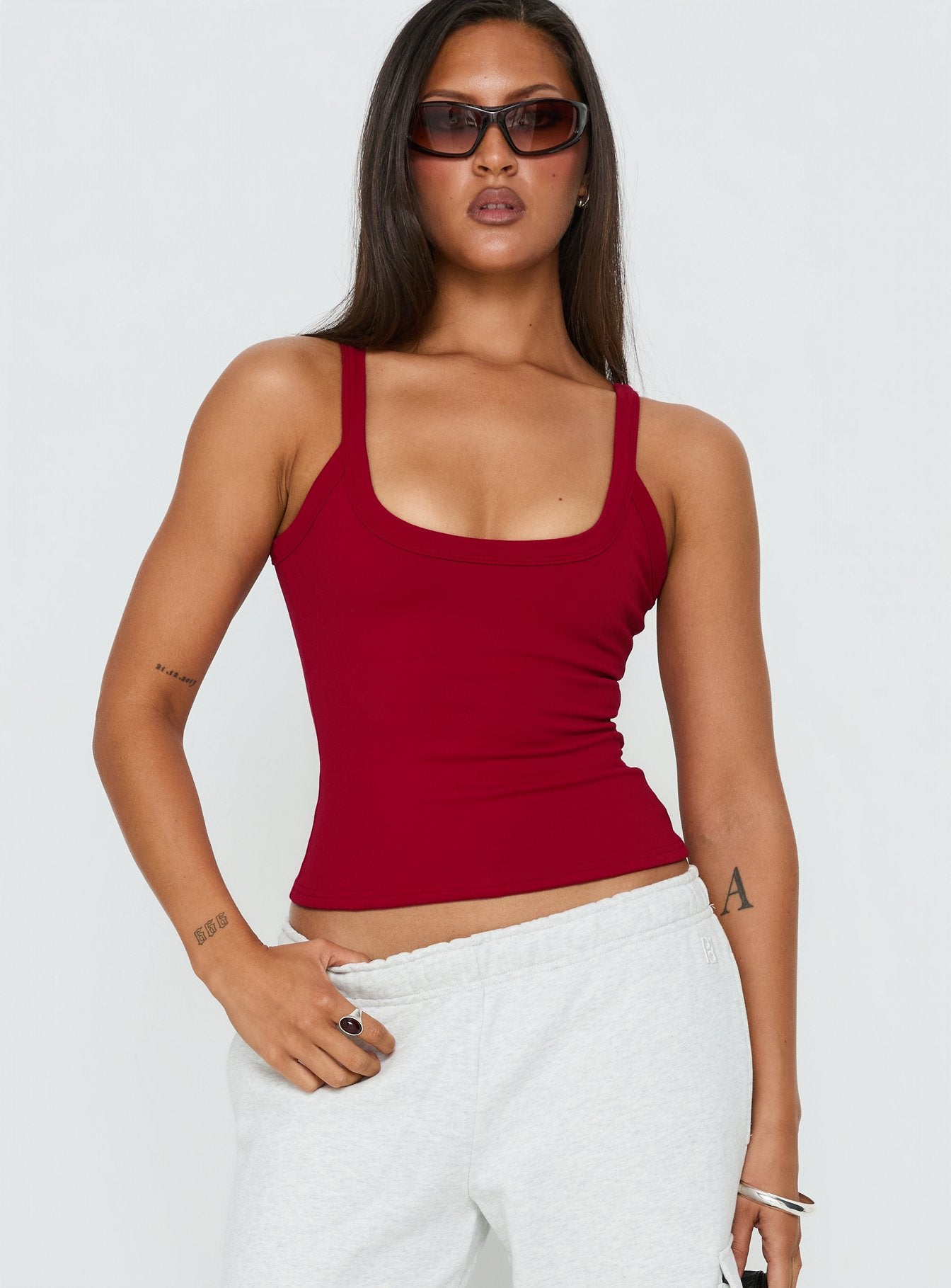 Kasper Cinched Longline Tank Top Wine | Princess Polly
