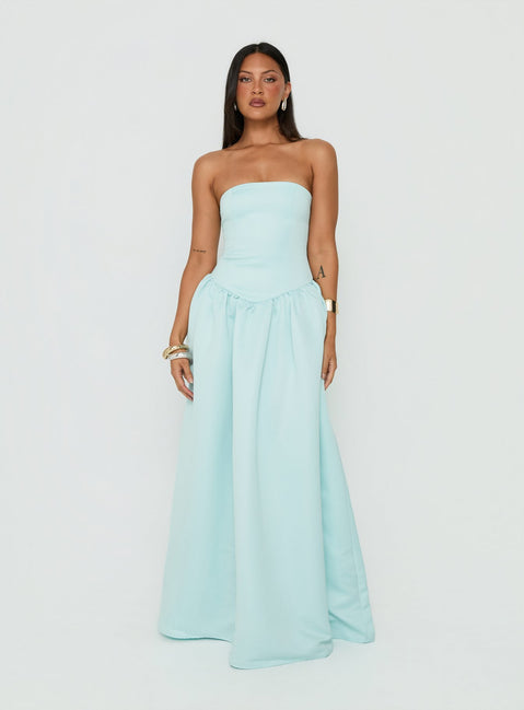 Soft Bloom Drop Waist Strapless Maxi Dress Blue