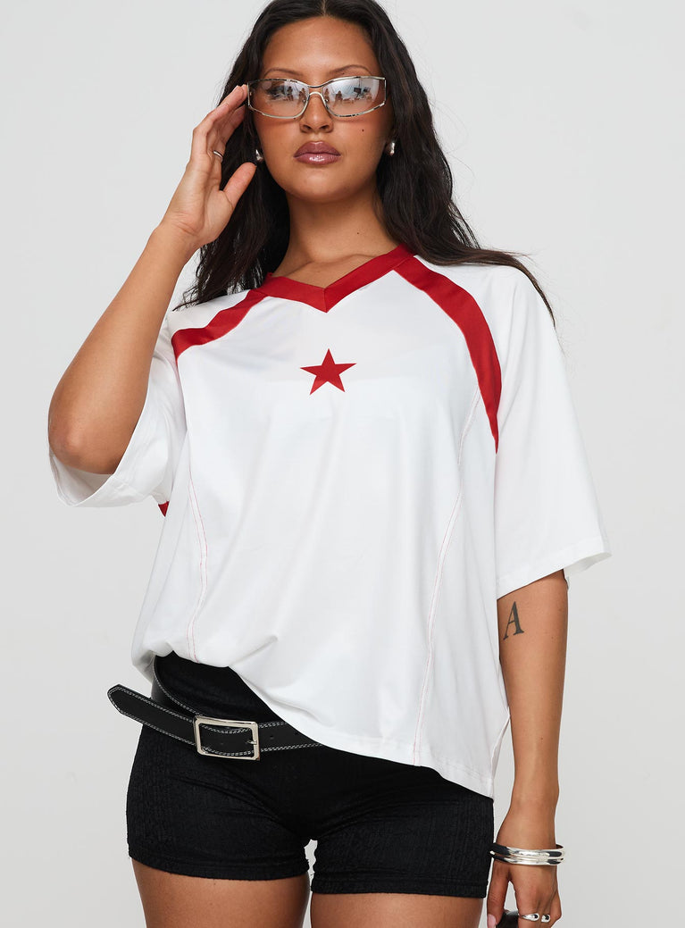 product Princess Polly Half Sleeves V-Neck  One Star Top White / Red