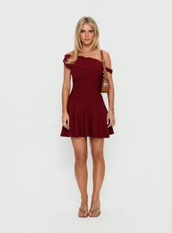 Delcina Off Shoulder Corset Mini Dress Burgundy | Princess Polly Delcina Off Shoulder Corset Mini Dress Burgundy | Princess Polly