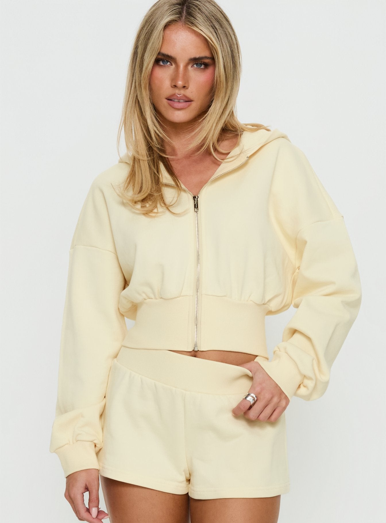 Daytime Cropped Blouson Hoodie Buttercream | Princess Polly