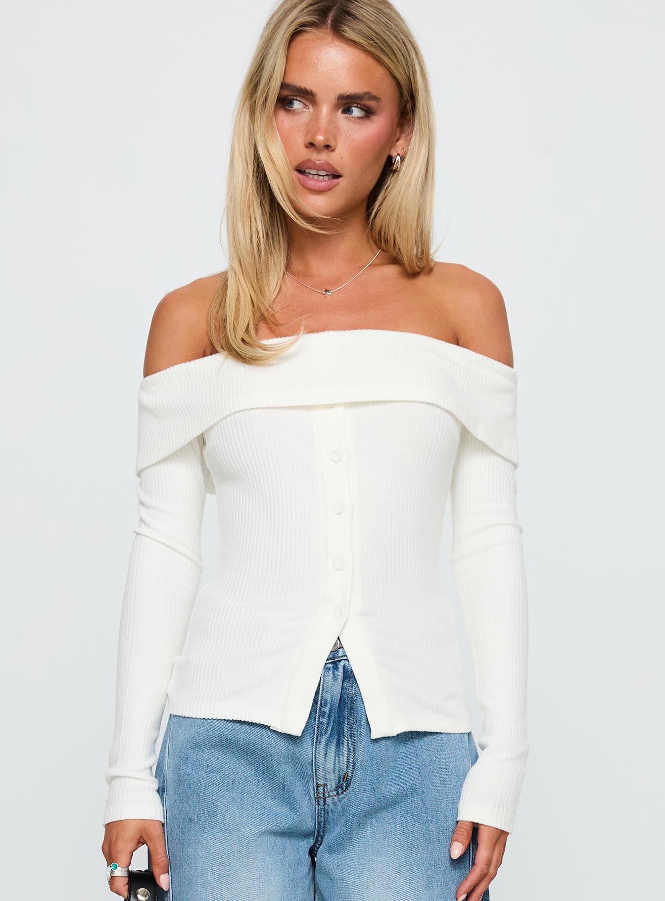 Dusk Dipped Off Shoulder Top White | Princess Polly