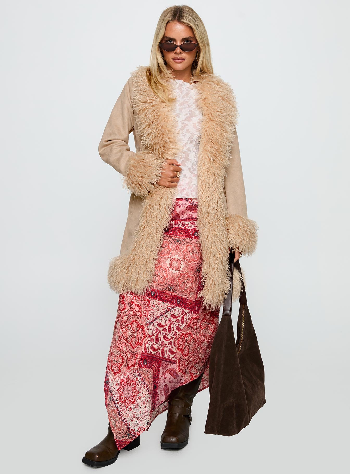 Josefina Faux Fur Detail Beige | Princess Polly