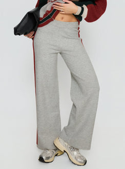 back view of model wearing Princess Polly Brandyce Straight Leg Knit Pants Grey / Red High Rise Pants 