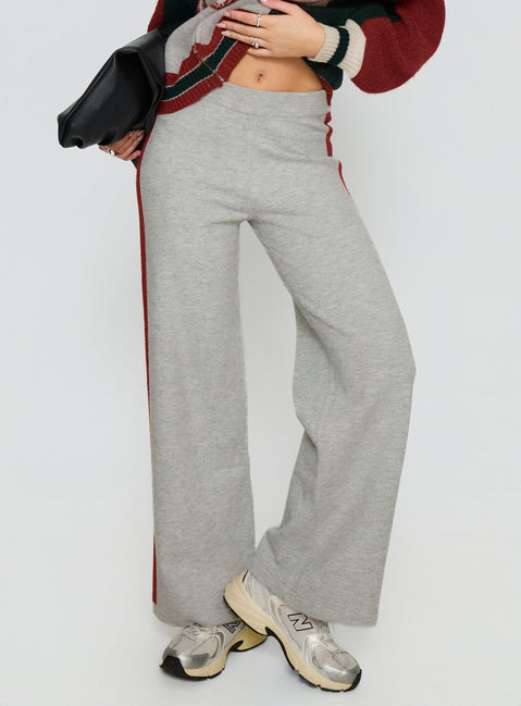 back view of model wearing Princess Polly Brandyce Straight Leg Knit Pants Grey / Red High Rise Pants 