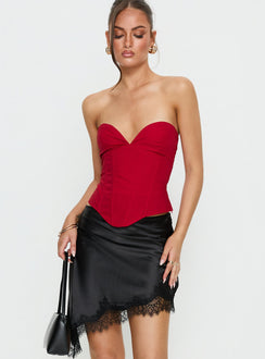   front view of model wearing Princess Polly Idette Lace Asymmetrical Mini Skirt Black Mini Skirts 