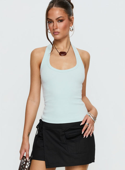 Baseline Scoop Halter Rib Tank Icy Blue