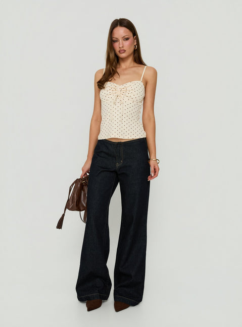 Shilloh Tie Detail Cami Top Cream Polka Dot