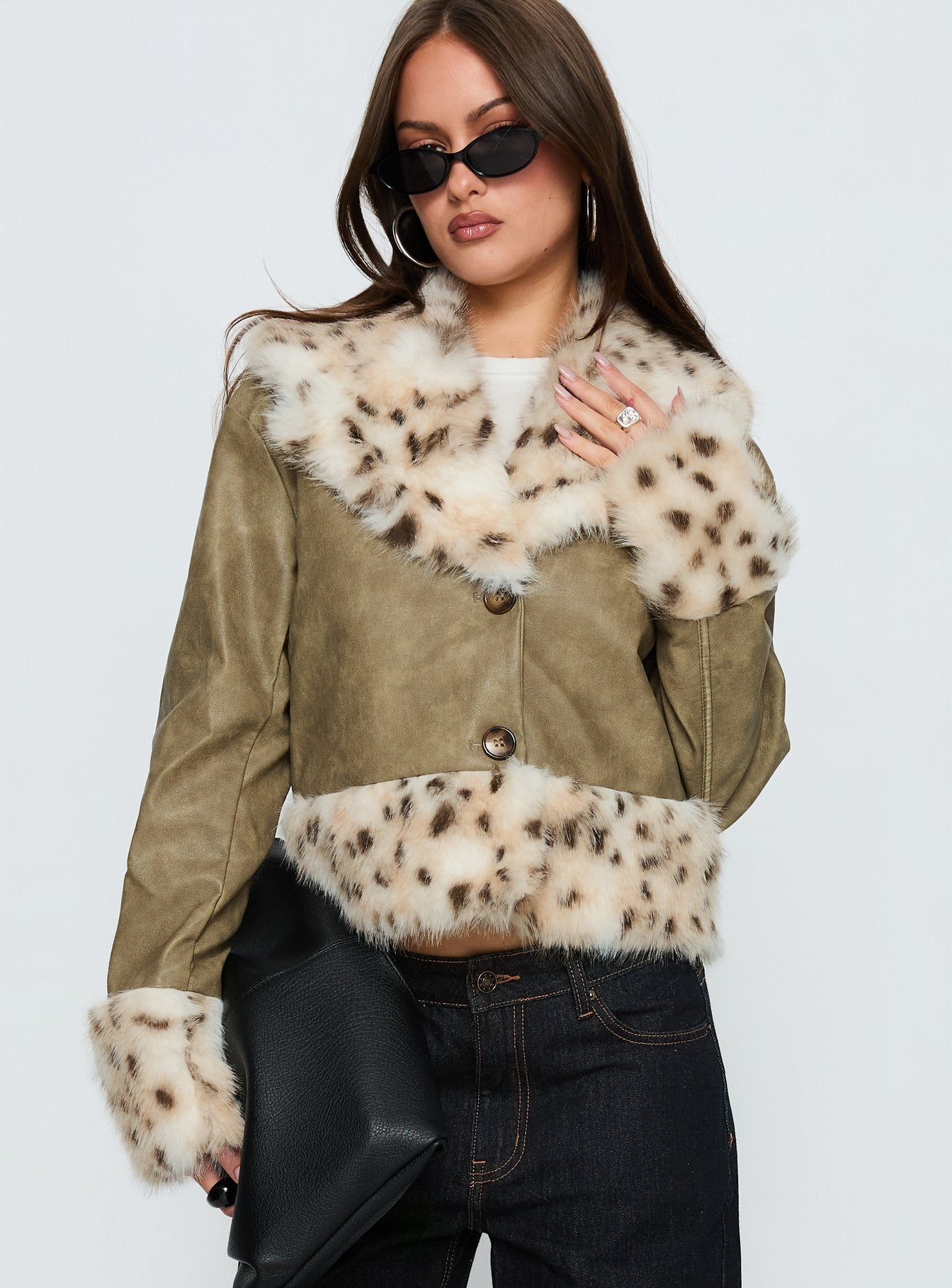 Hiraya Faux Fur Trim Jacket Tan | Princess Polly