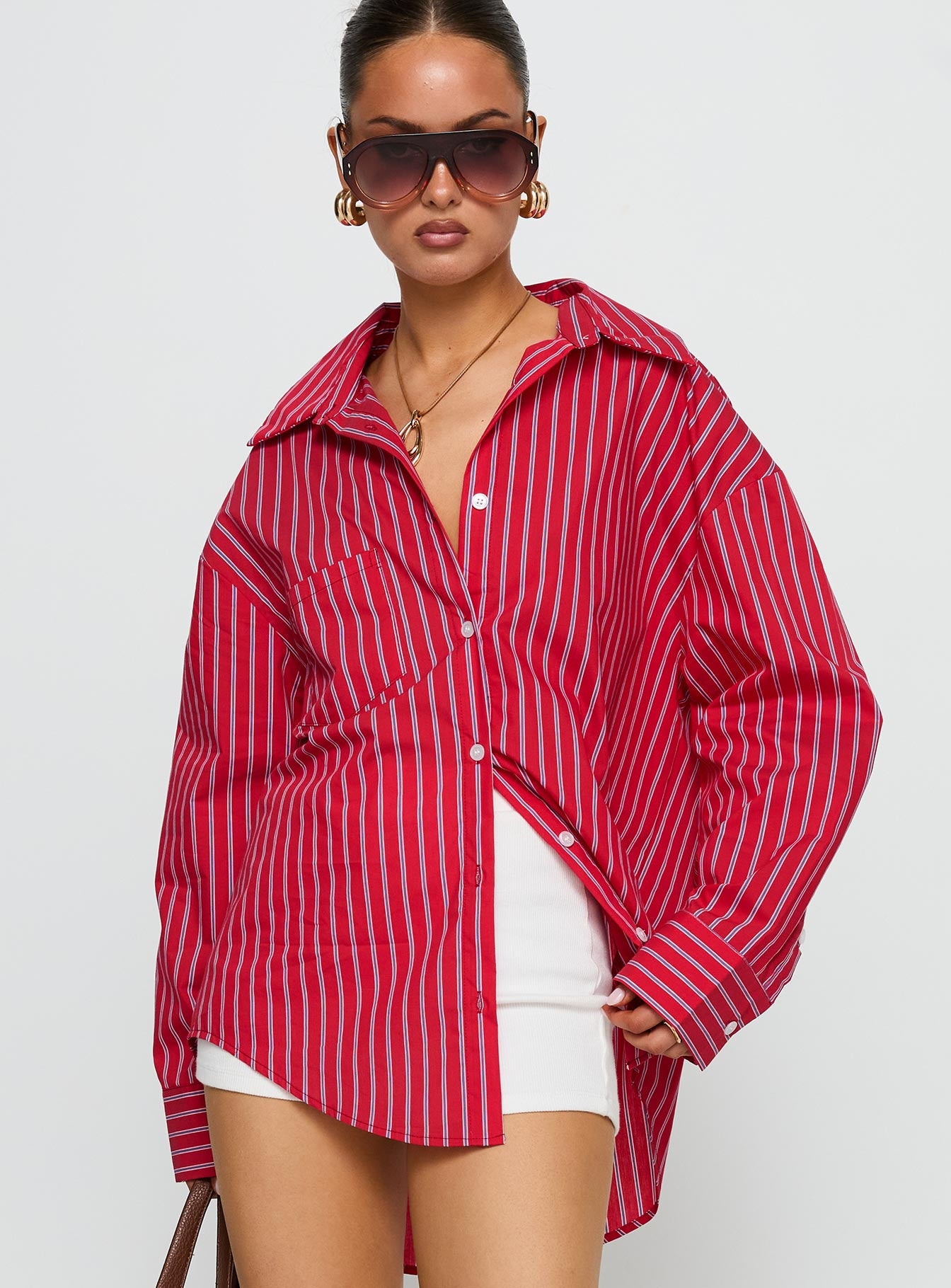 Kodhi Oversized Long Sleeve Top Red Stripe | Princess Polly
