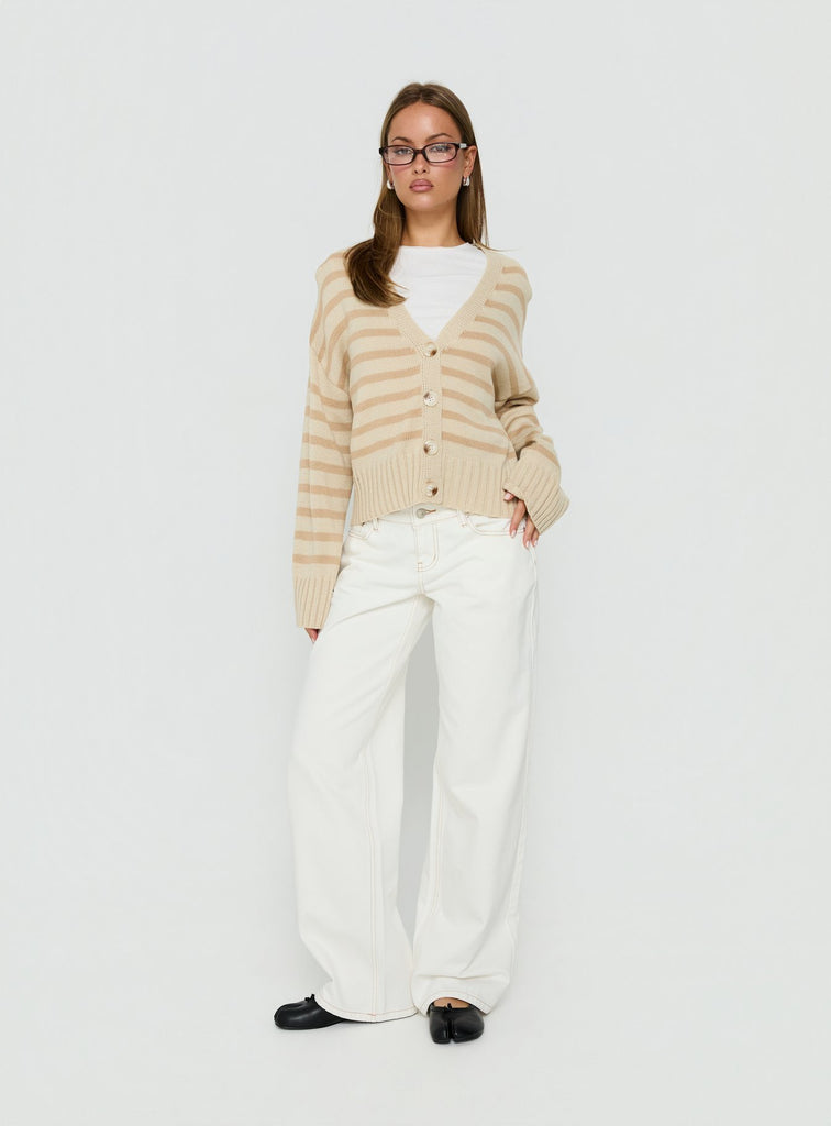 Karlson Striped Cardigan Beige Stripe | Princess Polly