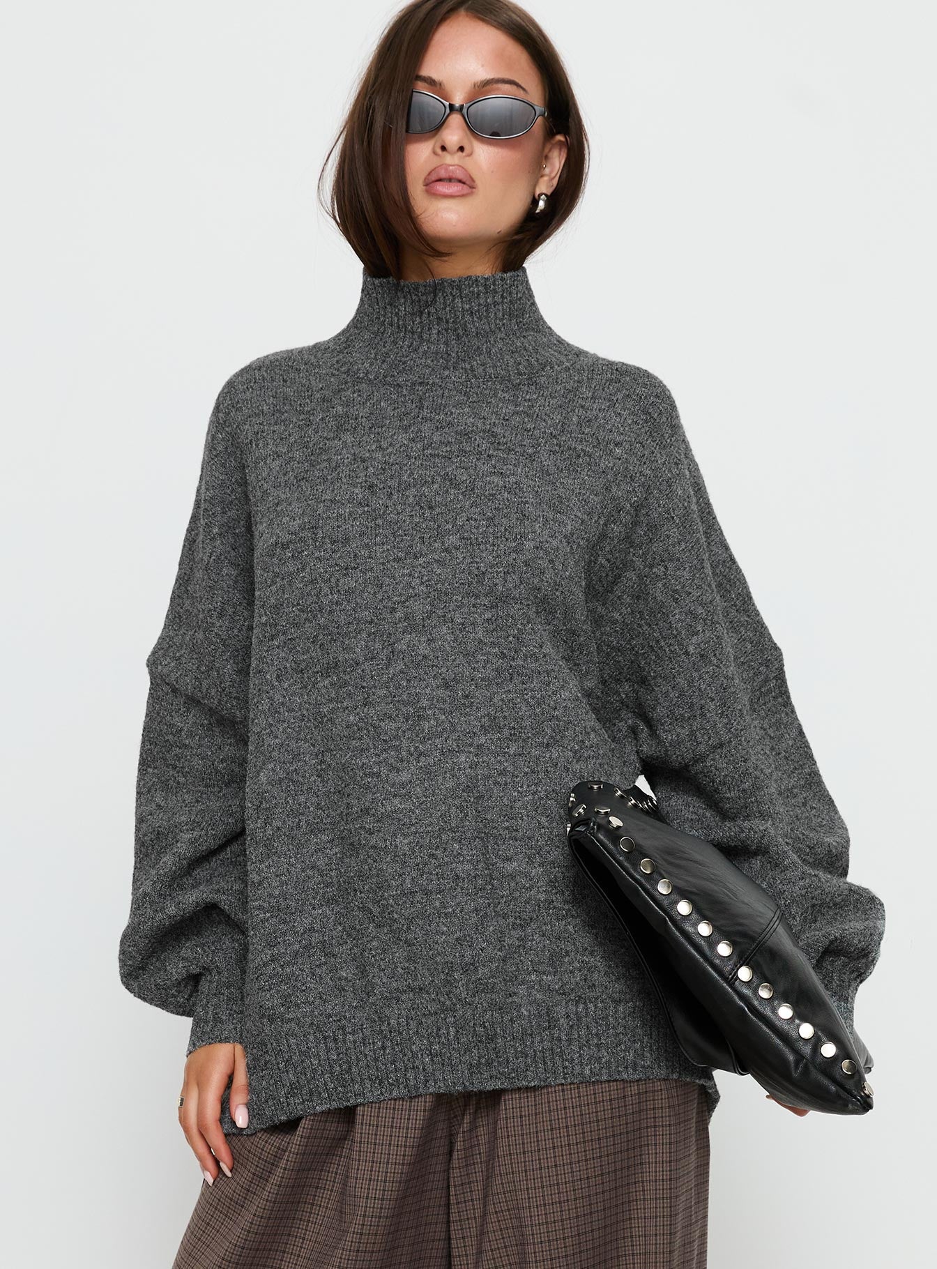 Patrizia Funnel Neck Knit Sweater Grey | Princess Polly